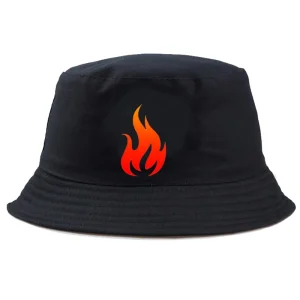 "FLAME" Chapeau Bob Noir Imprimé Streetwear - URB1™