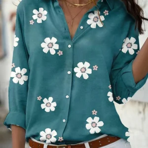 Chemise bleue vert à fleur