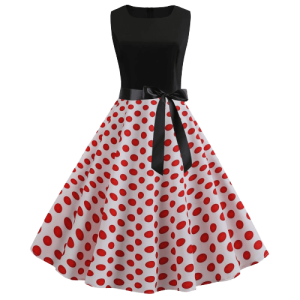 Robe Année 50 Noir À Pois Rouge