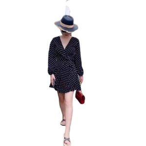 Robe Manche Longue A Pois A Noir