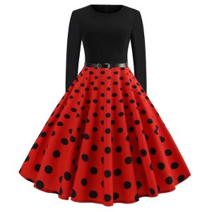 Robe A Pois Ceinture De Cou