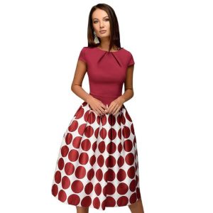 Robe A Pois Courte Vintage A Rouge