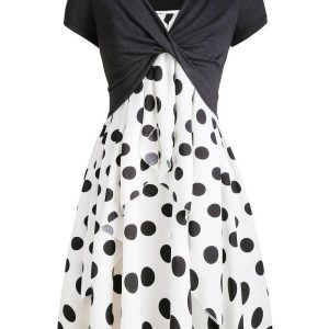 Robe A Pois Courte Combinaisons Ete Avec Mi Manches
