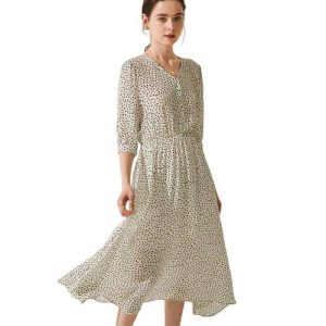 Robe Boheme A Pois Nuisette Longue En Soie Grande Taille