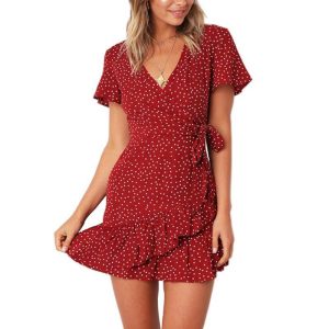 Robe A Pois Courte Tunique Femme Avec Ceinture