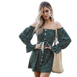 Robe Manche Longue A Pois Boheme Vintage Chic