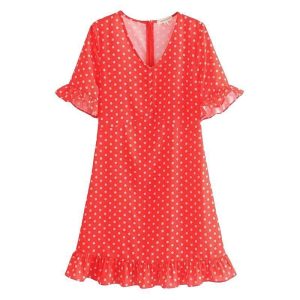 Robe A Pois Courte Ete Rouge