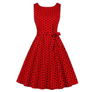 Robe A Pois Ceinture Rouge Vintage