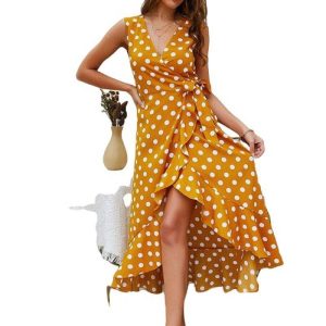 Robe Asymetrique A Pois Jaune