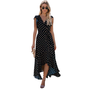 Robe Longue À Pois Noir Et Blanc