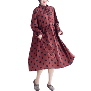 Robe Cocktail Couleur Prune À Pois Année 50