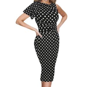 Robe Moulante A Pois Jupe Midi