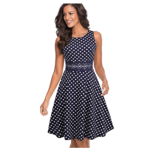 Robe Bleu Nuit À Pois Courte Femme