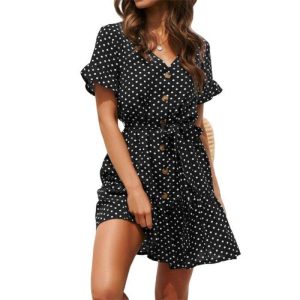 Robe A Pois Courte En Mousseline