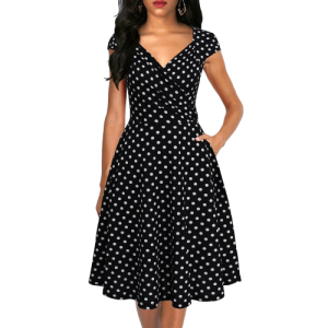 Robe À Pois Courte Bleu Marine-Vert-Noir