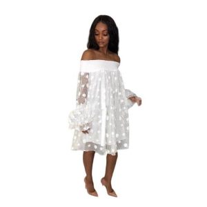 Robe Longue A Pois Epaule Denudee