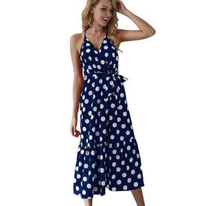 Robe Longue A Pois Ceinture Femme