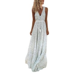 Robe Manche Longue A Pois Vintage Blanche