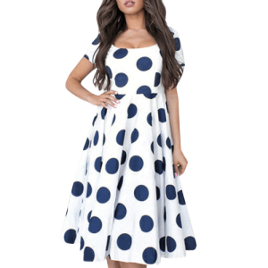 Robe À Pois Bleu Marine Et Blanc Courte