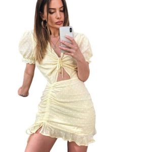 Robe Manche Longue A Pois Tunique Moulante Femme