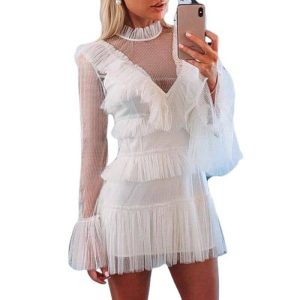 Robe A Pois Courte De Soiree Blanche