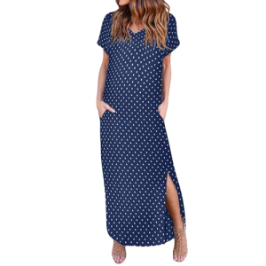 Robe Longue À Pois Sexy Manches Courtes