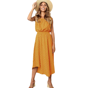 Robe Longue À Pois Cocktail Jaune