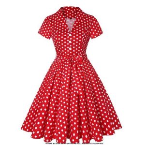 Robe A Pois Ceinture Rouge