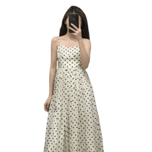 Robe Blanche Droite À Zip Longue À Pois