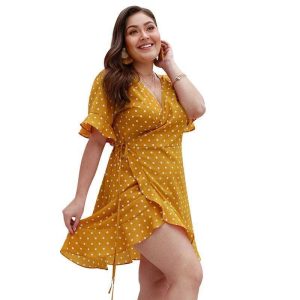 Robe A Pois Courte Jaune Ete