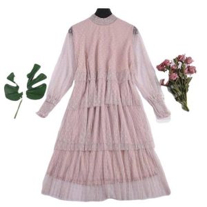 Robe Manche Longue A Pois Tulle