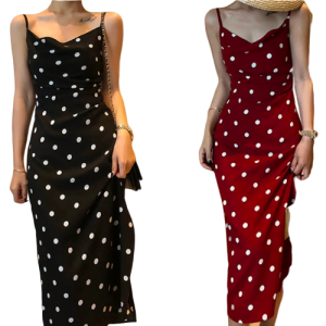 Robe De Soirée À Pois Longue Bretelles Fines