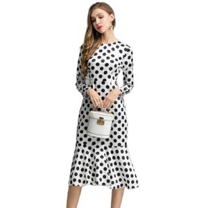 Robe Longue A Pois Chemisiers Femmes Blancs Dentelle Manches
