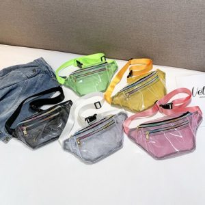 2019 Fashion Women PVC Grid Style Waist Bag Fanny Pack Bum Bag Travel Mash Purse Waist Bag Transparent Small Belt Bag Cool Packs