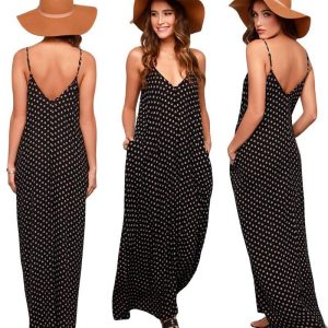 Robe Longue Noir Pois