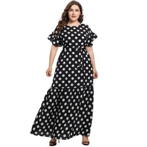 Robe A Pois Grande Taille Longue Noir Femme