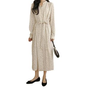 Robe Longue A Pois Grosses Ceintures Femme