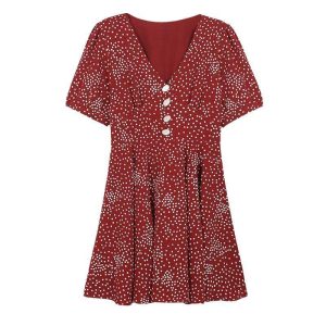 Robe A Pois Courte Rouge
