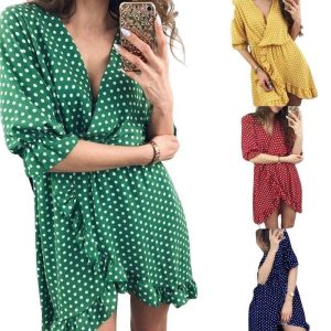 Robe Asymétrique À Pois Courte