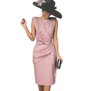 Robe Ceremonie A Pois Rose Poudre Grande Taille