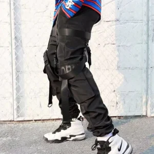 "YESHI" Pantalon Cargo Noir à poches Streetwear - URB1™