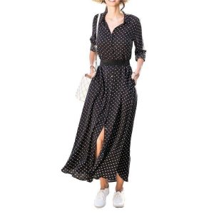 Robe Longue A Pois Mousseline De Soie