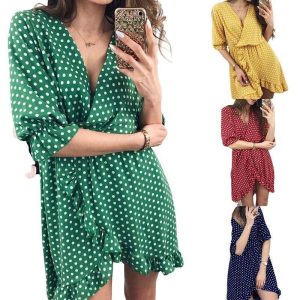 Robe A Pois Courte Bustier Femme Manches