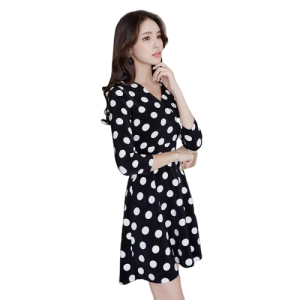 Robe Noire À Pois Blancs Manche Courte