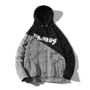 "TORJHRUS" Veste en jean denim Sweatshirt Noir - URB1™