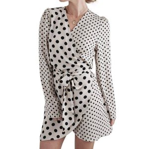 Robe Manche Longue A Pois Satin