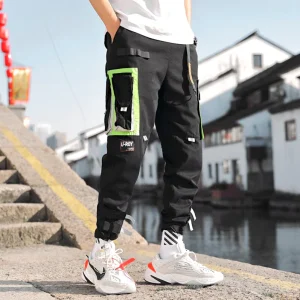 "LEVEL 7" Pantalon Cargo Poches Streetwear Noir - URB1™