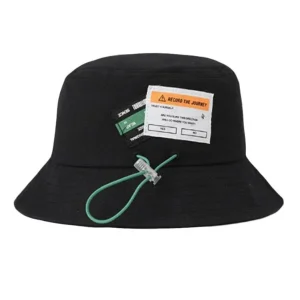 "RECORD" Chapeau Bob Noir Brodé Streetwear - URB1™