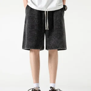 "CASU" Short Large Noir Délavé Streetwear - URB1™