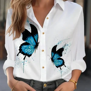 Chemise blanche papillon bleu et noir
